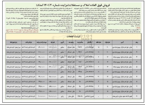 مزایده فروش فوق العاده املاک و مستغلات