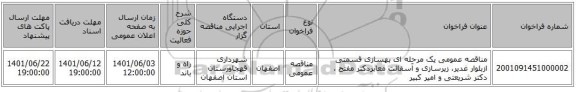 مناقصه، مناقصه عمومی یک مرحله ای بهسازی قسمتی ازبلوار غدیر، زیرسازی و آسفالت معابردکتر مفتح ، دکتر شریعتی و امیر کبیر