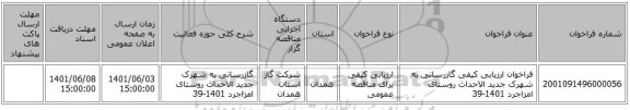 مناقصه، فراخوان ارزیابی کیفی گازرسانی به شهرک جدید الاحداث روستای امزاجرد 1401-39
