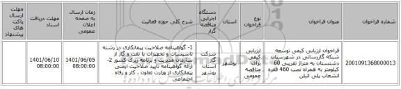 مناقصه، فراخوان ارزیابی کیفی توسعه شبکه گازرسانی در شهرستان دشتستان به متراژ تقریبی 60 کیلومتر به همراه نصب 460 فقره انشعاب پلی اتیلن