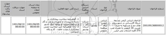 مناقصه، فراخوان ارزیابی کیفی توسعه شبکه گازرسانی در شهرستان های جم و عسلویه به متراژ تقریبی 30 کیلومتر به همراه نصب 370 فقره انشعاب پلی اتیلن