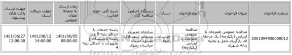 مناقصه، مناقصه عمومی همزمان با ارزیابی (یکپارچه) یک مرحله ای بارگیری،حمل و تخلیه زباله شهری