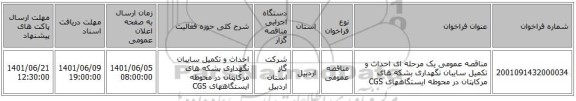 مناقصه، مناقصه عمومی یک مرحله ای احداث و تکمیل سایبان نگهداری بشکه های مرکاپتان در محوطه ایستگاههای CGS
