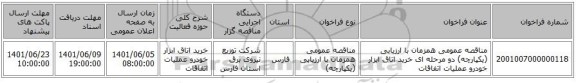 مناقصه، مناقصه عمومی همزمان با ارزیابی (یکپارچه) دو مرحله ای خرید اتاق ابزار خودرو عملیات اتفاقات