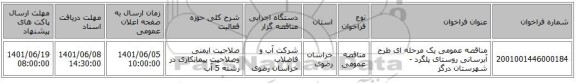 مناقصه، مناقصه عمومی یک مرحله ای طرح آبرسانی روستای پلگرد - شهرستان درگز