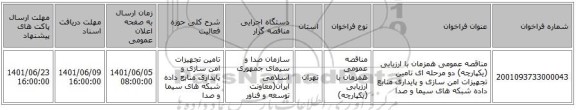 مناقصه، مناقصه عمومی همزمان با ارزیابی (یکپارچه) دو مرحله ای تامین تجهیزات امن سازی  و پایداری  منابع داده شبکه های سیما و صدا