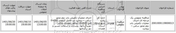 مناقصه، مناقصه عمومی یک مرحله ای اجرای عملیات تکمیلی باند دوم محور سامن – بروجرد