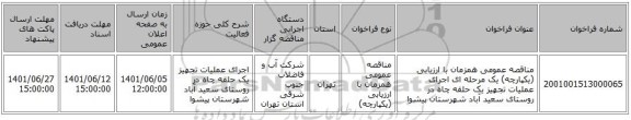 مناقصه، مناقصه عمومی همزمان با ارزیابی (یکپارچه) یک مرحله ای اجرای عملیات تجهیز یک حلقه چاه در روستای سعید آباد شهرستان پیشوا