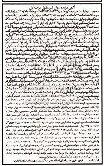 مزایده فروش یکدستگاه ساختمان مسکونی 
