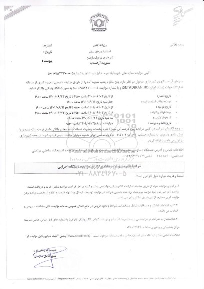 مزایده واگذاری مغازه های شهیدآباد 