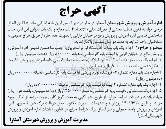 حراج تعداد 4 باب مغازه و یکباب نانوایی 