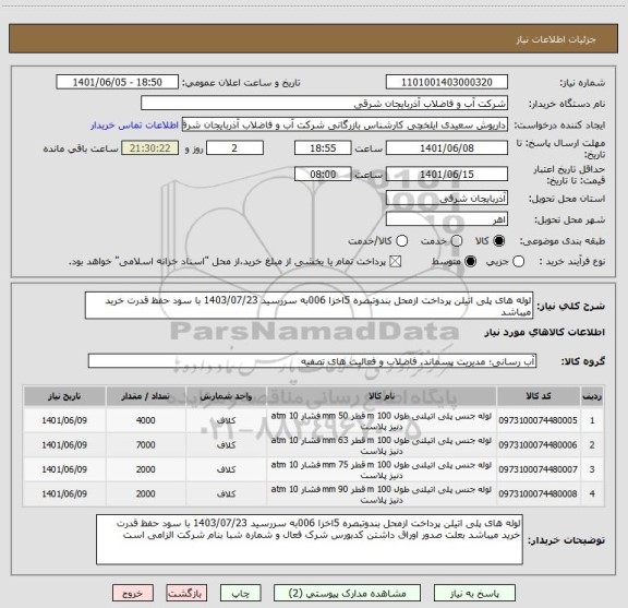 استعلام لوله های پلی اتیلن پرداخت ازمحل بندوتبصره 5اخزا 006به سررسید 1403/07/23 با سود حفظ قدرت خرید میباشد