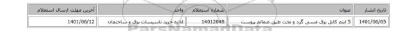 5 ایتم کابل برق مسی گرد و تخت طبق ضمائم پیوست