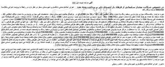 مزایده سواری سیستم  پژو تیپ پارس مدل 1388