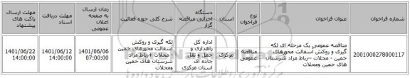 مناقصه، مناقصه عمومی یک مرحله ای لکه گیری و روکش آسفالت محورهای خمین - محلات --رباط مراد شرستان های خمین ومحلات