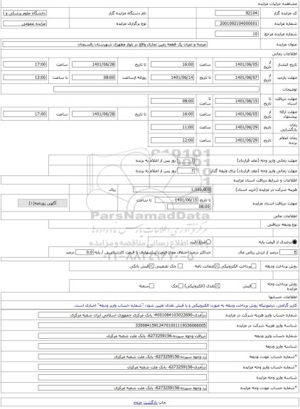 مزایده ، عرصه و اعیان یک قطعه زمین تجاری واقع در بلوار مطهری شهرستان رفسنجان -مزایده زمین - استان کرمان
