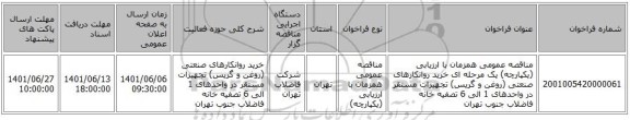 مناقصه، مناقصه عمومی همزمان با ارزیابی (یکپارچه) یک مرحله ای خرید روانکارهای صنعتی (روغن و گریس) تجهیزات مستقر در واحدهای 1 الی 6 تصفیه خانه فاضلاب جنوب تهران