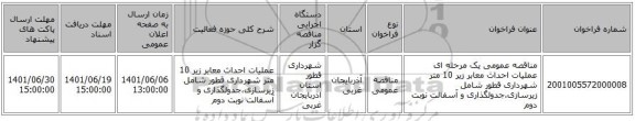 مناقصه، مناقصه عمومی یک مرحله ای عملیات احداث معابر زیر 10 متر شهرداری قطور شامل زیرسازی،جدولگذاری و آسفالت نوبت دوم