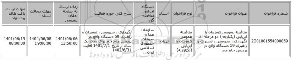 مناقصه، مناقصه عمومی همزمان با ارزیابی (یکپارچه) دو مرحله ای نگهداری ، سرویس ، تعمیرات و راهبری 59 دستگاه واقع در پردیس جام جم