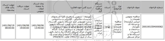 مناقصه، مناقصه عمومی همزمان با ارزیابی (یکپارچه) دو مرحله ای نگهداری ساختمان و تاسیسات ایستگاه ها و مراکز مستقل