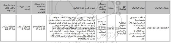مناقصه، مناقصه عمومی همزمان با ارزیابی (یکپارچه) دو مرحله ای نگهداری ساختمان و تاسیسات بخش 2 پردیس جام جم