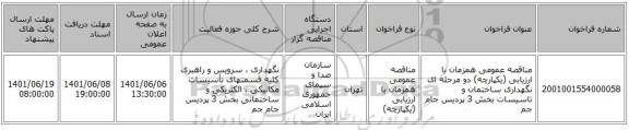 مناقصه، مناقصه عمومی همزمان با ارزیابی (یکپارچه) دو مرحله ای نگهداری ساختمان و تاسیسات بخش 3 پردیس جام جم