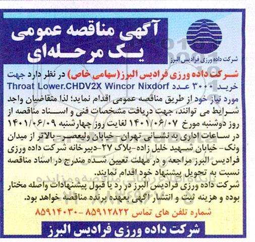 مناقصه خرید 3000 عدد throat lower chdv2x wincor nixdorf 