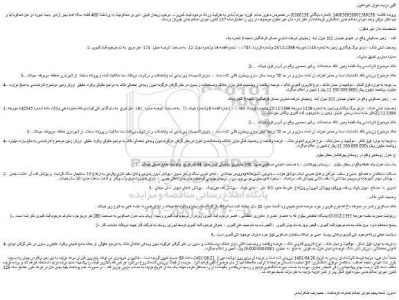 مزایده فروش الف :  زمین مسکونی 