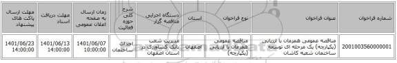 مناقصه، مناقصه عمومی همزمان با ارزیابی (یکپارچه) یک مرحله ای توسعه ساختمان شعبه کاشان