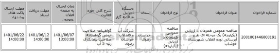 مناقصه، مناقصه عمومی همزمان با ارزیابی (یکپارچه) یک مرحله ای طرح آبرسانی نوده انقلاب شهرستان خوشاب