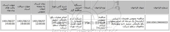 مناقصه، مناقصه عمومی همزمان با ارزیابی (یکپارچه) یک مرحله ای انجام عملیات رفع دفرمگی ،ترمیم ،احیا وبهسازی چاههای سطح شرکت