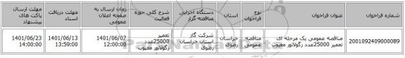 مناقصه، مناقصه عمومی یک مرحله ای تعمیر 25000عدد رگولاتور معیوب