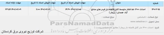 مناقصه احداث 1200 خط فشار متوسط کابل فاصله دار فیدرهای...