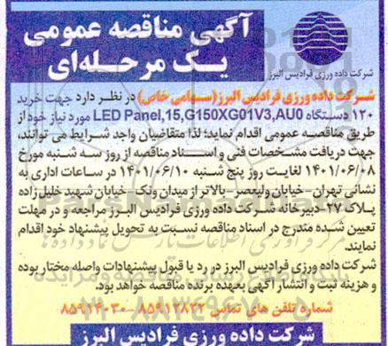 مناقصه خرید 120 دستگاه LED Panel 15 G150XG01V3 AU0