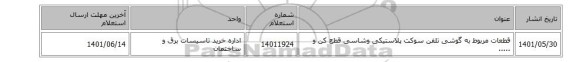 قطعات مربوط به گوشی تلفن سوکت پلاستیکی وشاسی قطع کن و .....