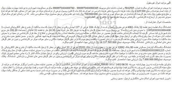 مزایده فروش ششدانگ یک قطعه زمین قطعه 32 پلاک 4082 فرعی مفروز و مجزی شده از پلاک 104 فرعی از 137 اصلی 