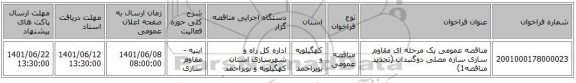 مناقصه، مناقصه عمومی یک مرحله ای مقاوم سازی سازه مصلی دوگنبدان (تجدید مناقصه1)