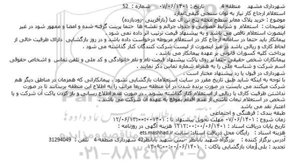استعلام خرید پلاک معابر سطح محله پنج تن آل عبا