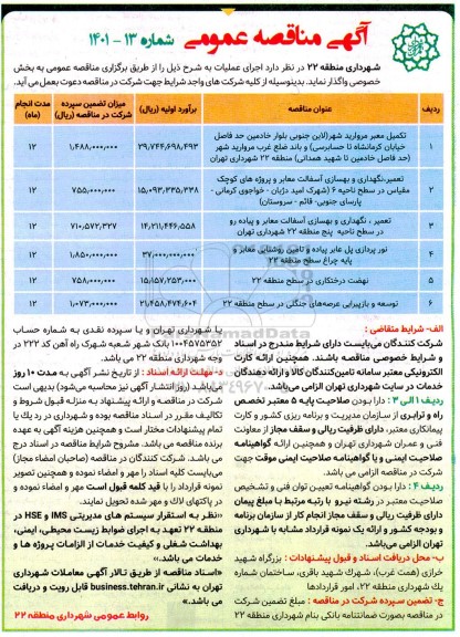 مناقصه تکمیل معبر مروارید شهر (لاین جنوبی بلوار خادمین ....