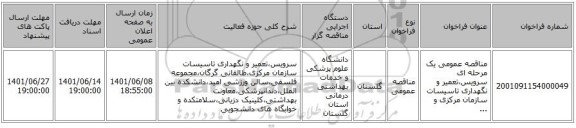 مناقصه، مناقصه عمومی یک مرحله ای سرویس،تعمیر و نگهداری تاسیسات سازمان مرکزی و ...