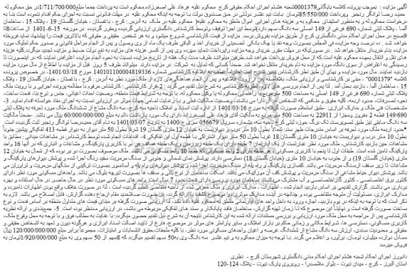 مزایده فروش سه دانگ مشاع از ششدانگ عرصه و اعیان واحدهای مسکونی 