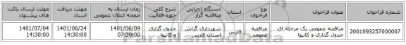 مناقصه، مناقصه عمومی یک مرحله ای جدول گذاری و کانیوا