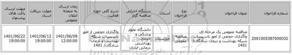 مناقصه، مناقصه عمومی یک مرحله ای واگذاری حجمی از امور تاسیسات  شبکه بهداشت و درمان شادگان/ 1401