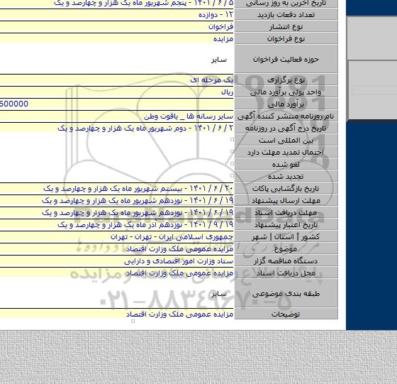 مزایده, مزایده عمومی ملک وزارت اقتصاد