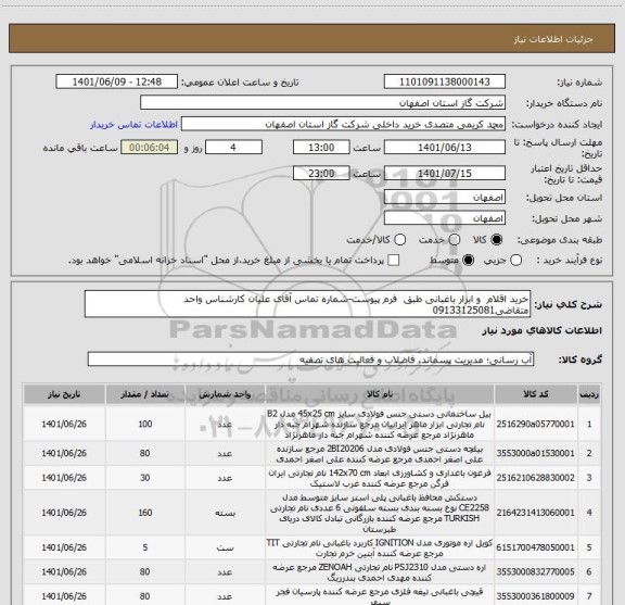 استعلام خرید اقلام  و ابزار باغبانی طبق  فرم پیوست-شماره تماس آقای علیان کارشناس واحد متقاضی09133125081