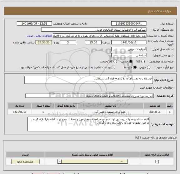 استعلام آبرسانی به روستاهای آغ برزه – قزل کند سلماس