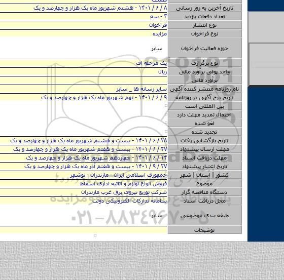 مزایده, فروش انواع لوازم و اثاثیه اداری اسقاط