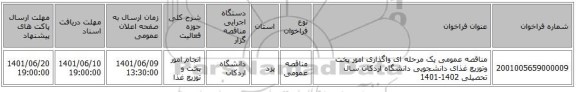 مناقصه، مناقصه عمومی یک مرحله ای واگذاری امور پخت وتوزیع غذای دانشجویی  دانشگاه اردکان سال تحصیلی 1402-1401