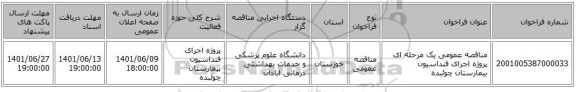 مناقصه، مناقصه عمومی یک مرحله ای پروژه اجرای فنداسیون بیمارستان چوئبده