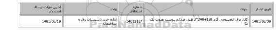 کابل برق الومینیومی گرد 120+240*3 طبق ضمائم پیوست بصورت یک تکه